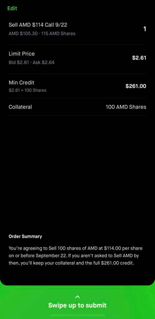 covered call robinhood final step